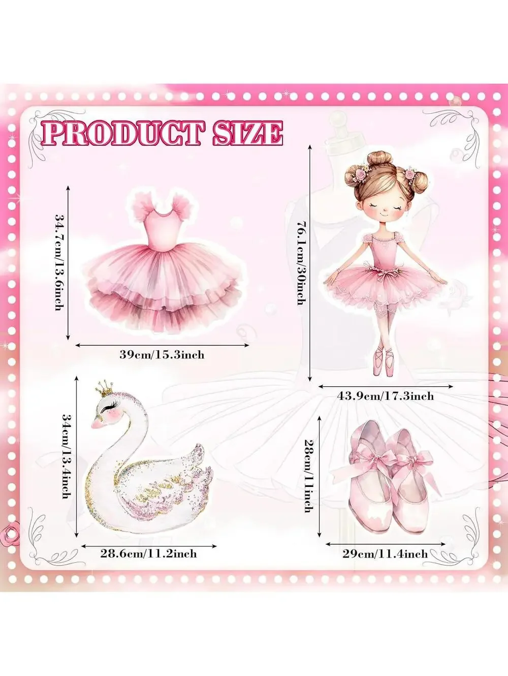 Pink Ballerina Dancer Cardboard Cutouts 24x32 4 piece set